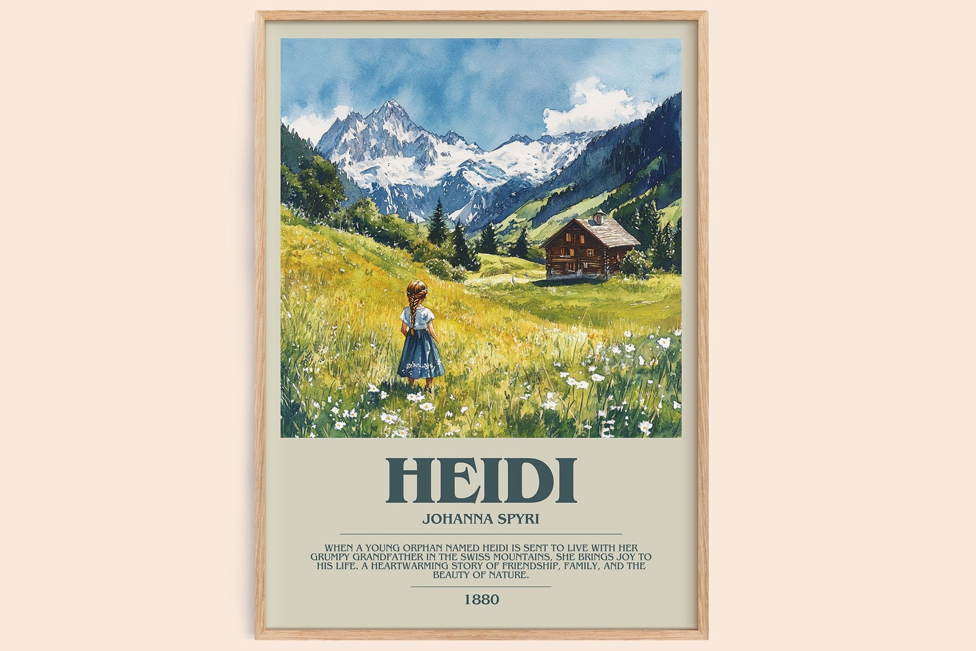 Heidi bookish book poster by Johanna Spyri – framed literary art print