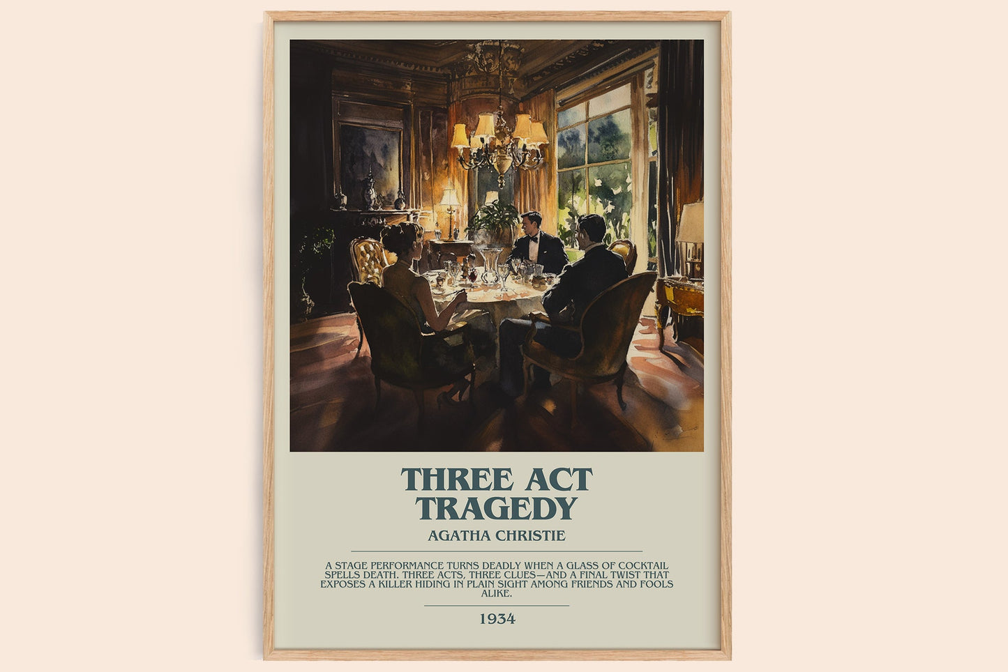Three Act Tragedy bookish book poster by Agatha Christie – framed literary art print