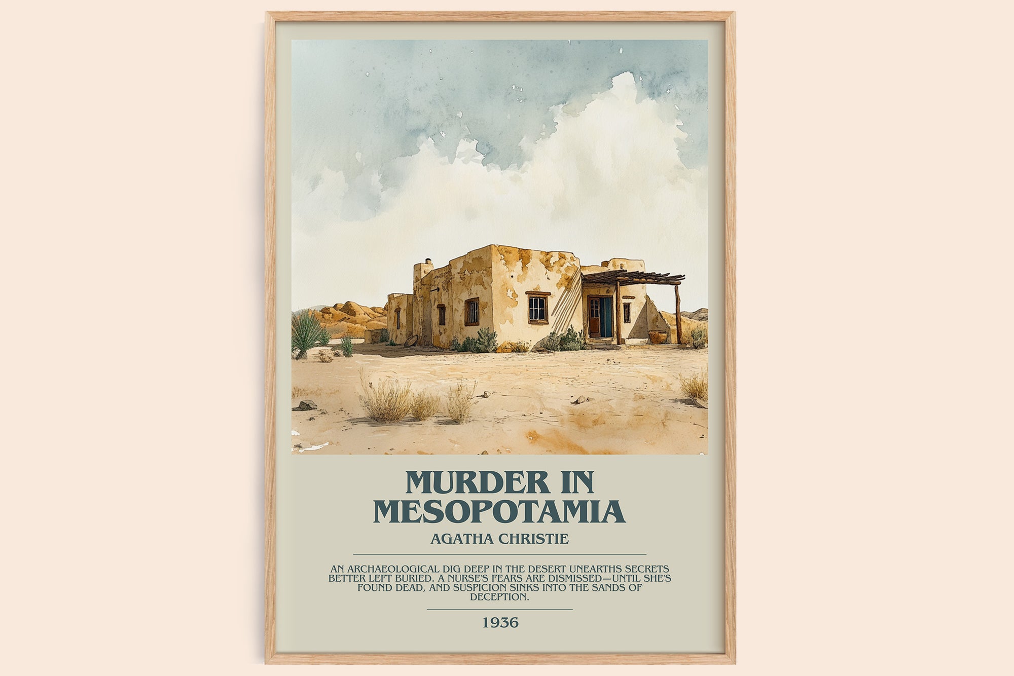 Murder in Mesopotamia bookish book poster by Agatha Christie – framed literary art print