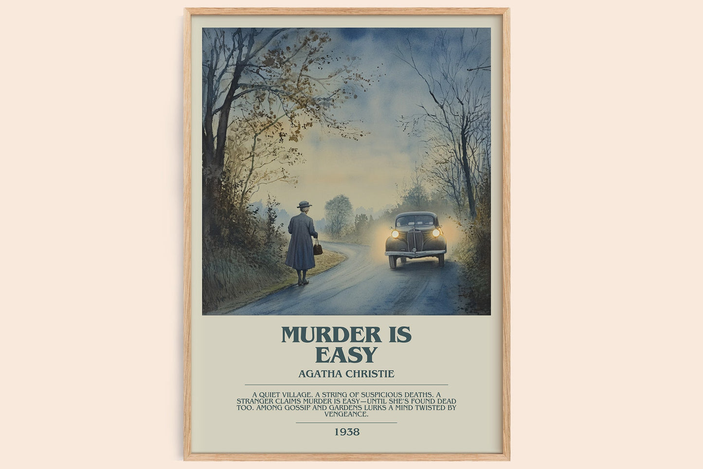 Murder Is Easy bookish book poster by Agatha Christie – framed literary art print