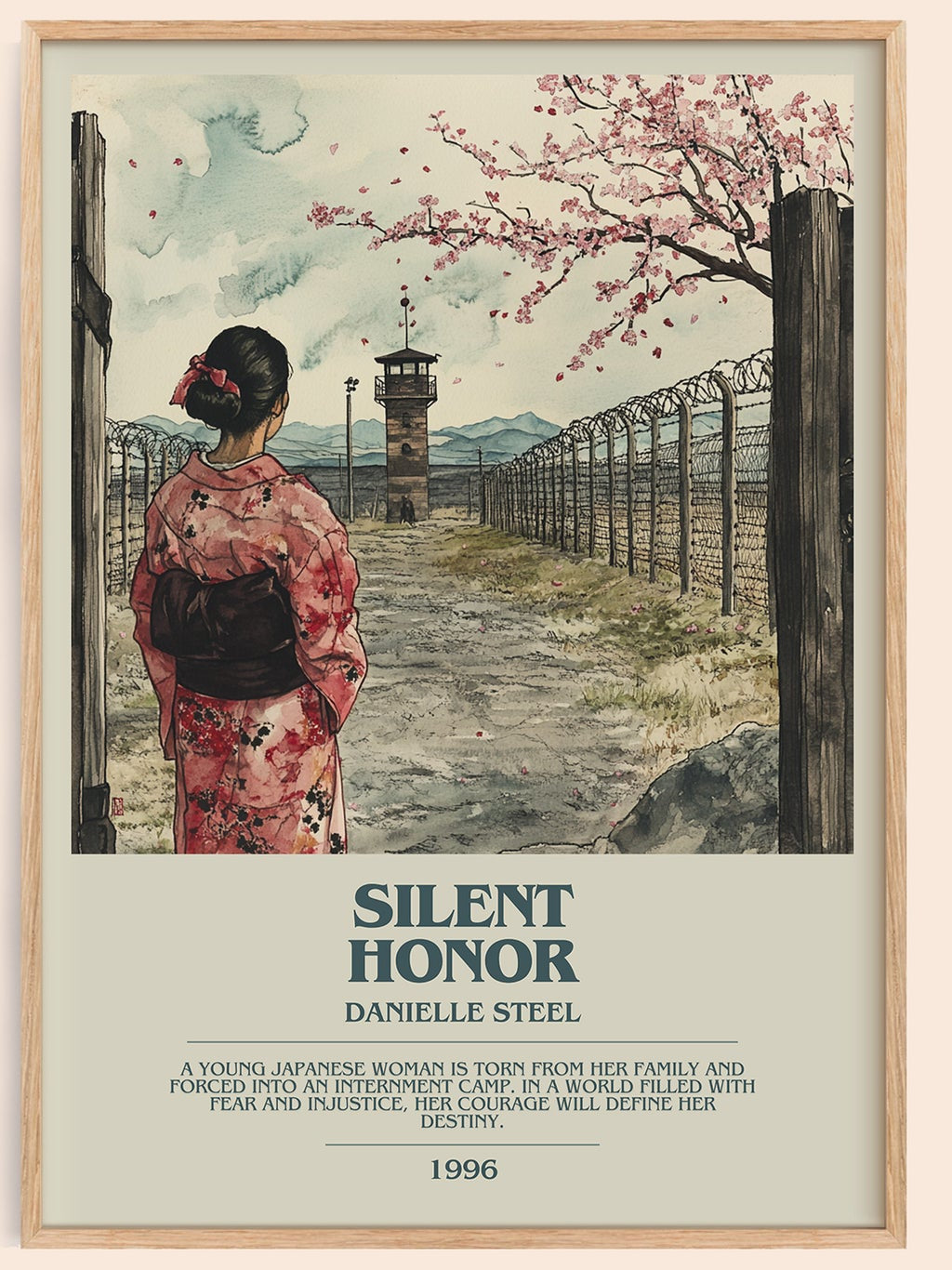 Silent Honour bookish book poster by Danielle Steel – framed literary art print