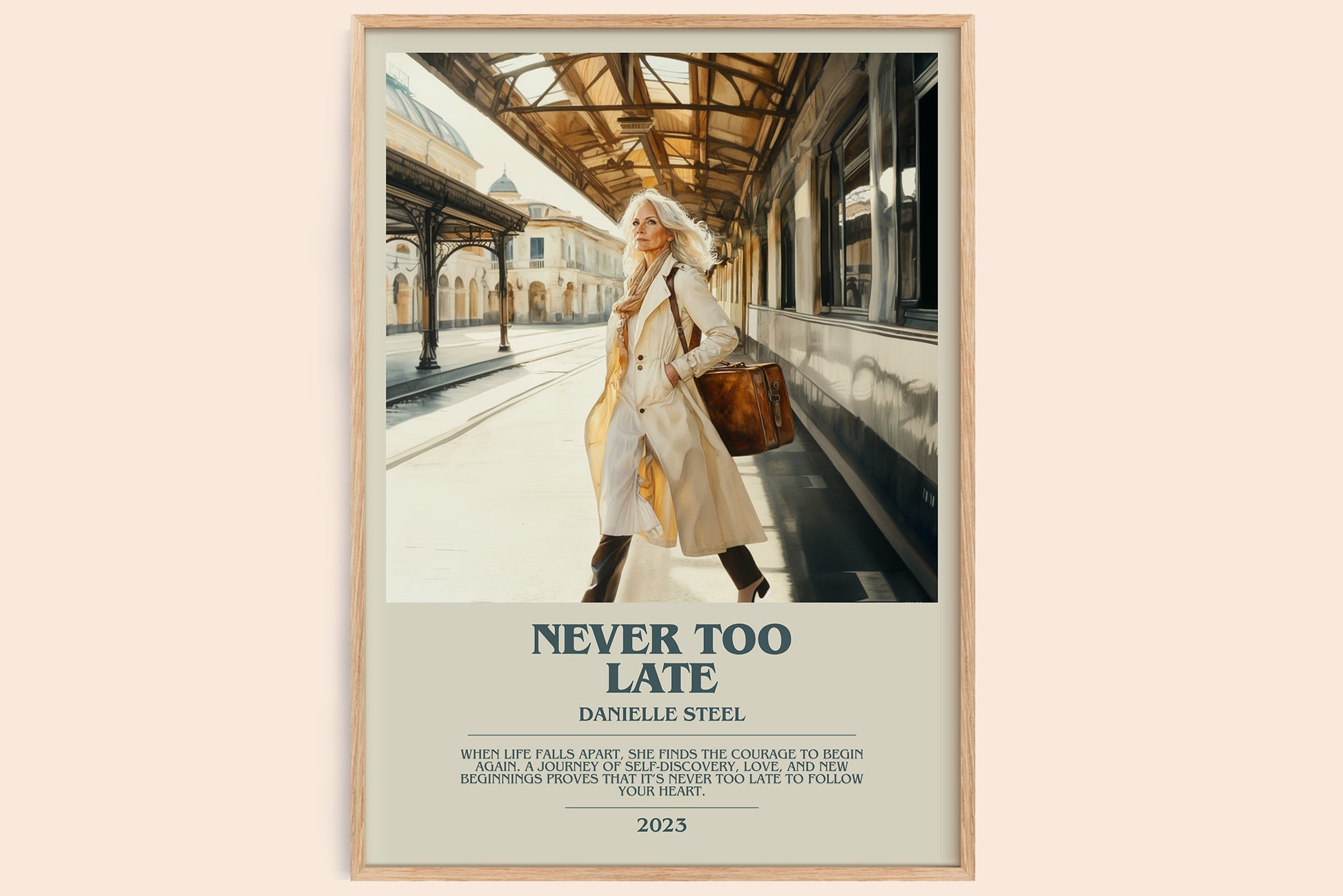 Never Too Late bookish book poster by Danielle Steel – framed literary art print