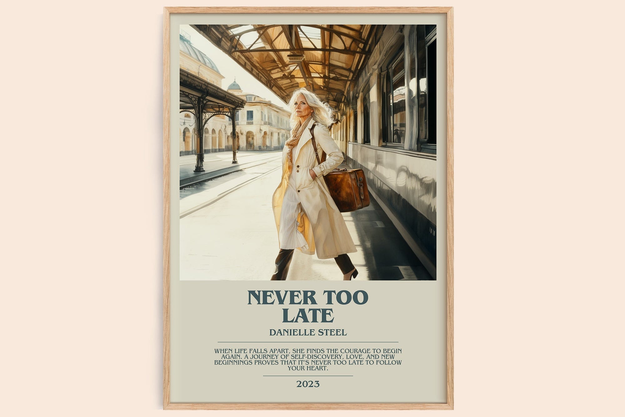 Never Too Late bookish book poster by Danielle Steel – framed literary art print