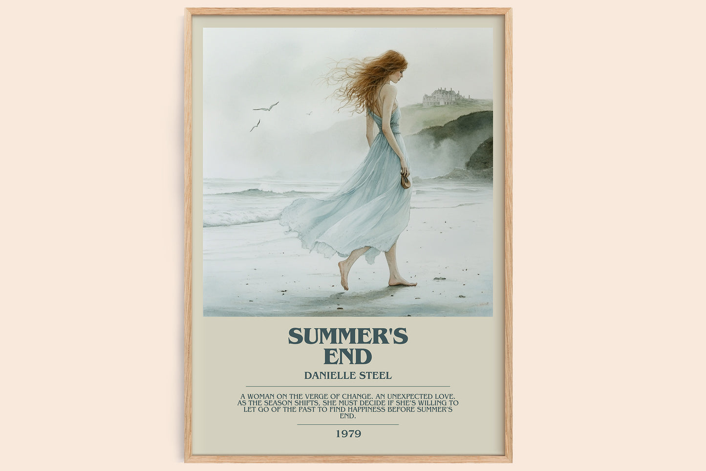 Summer's End bookish book poster by Danielle Steel – framed literary art print
