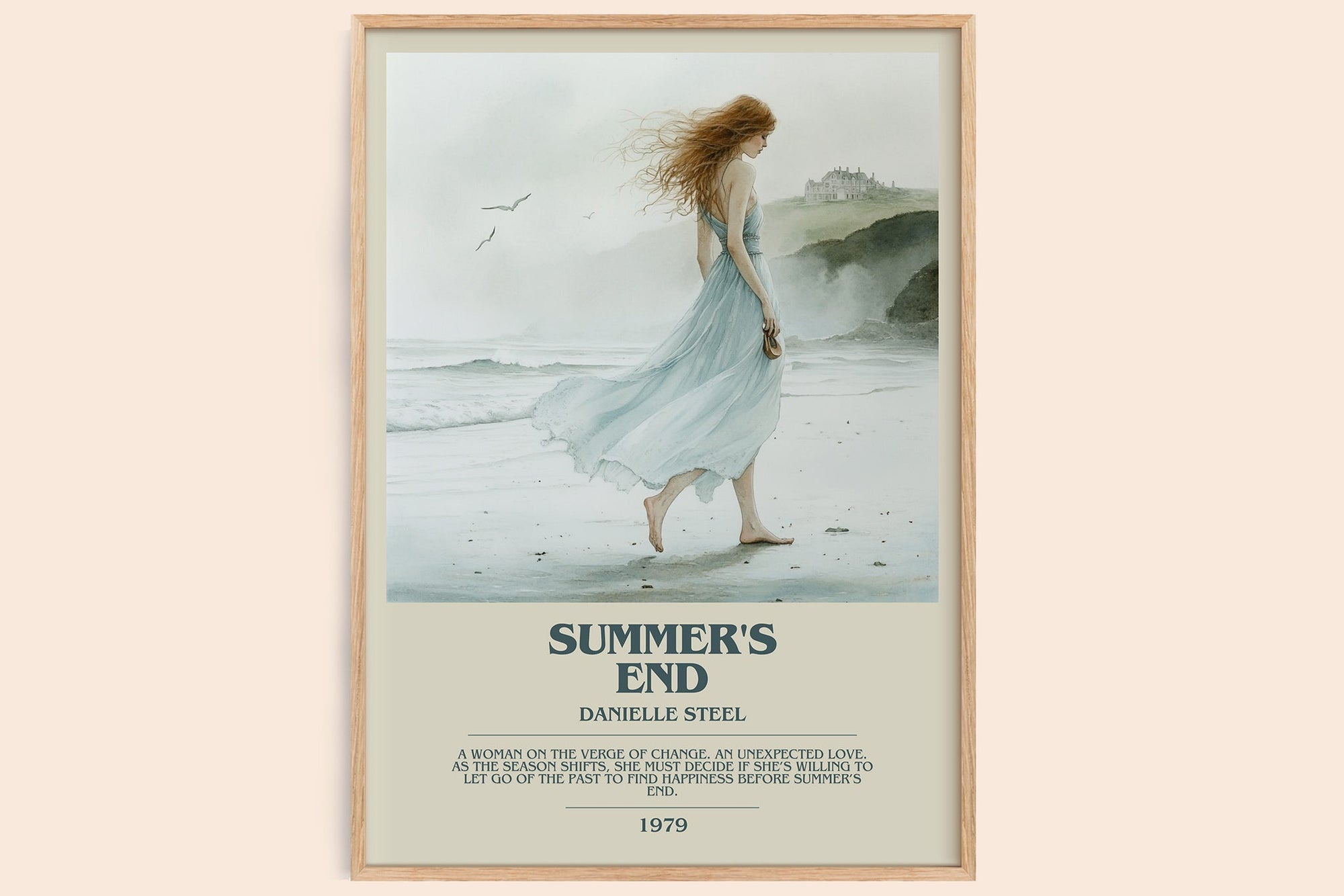 Summer's End bookish book poster by Danielle Steel – framed literary art print