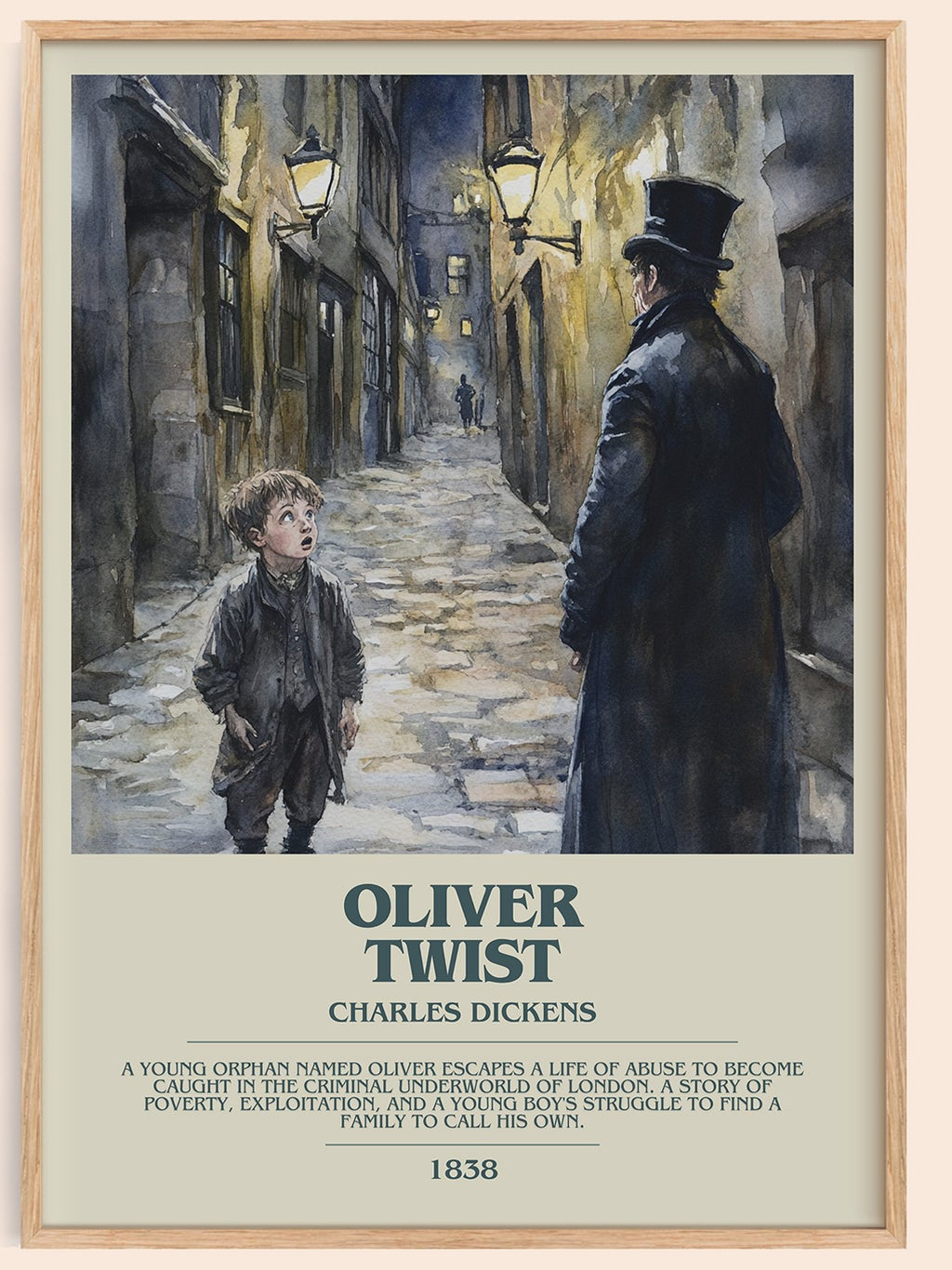 Oliver Twist bookish book poster by Charles Dickens – framed literary art print