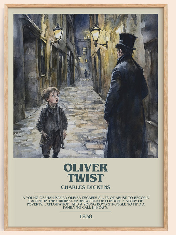 Oliver Twist bookish book poster by Charles Dickens – framed literary art print