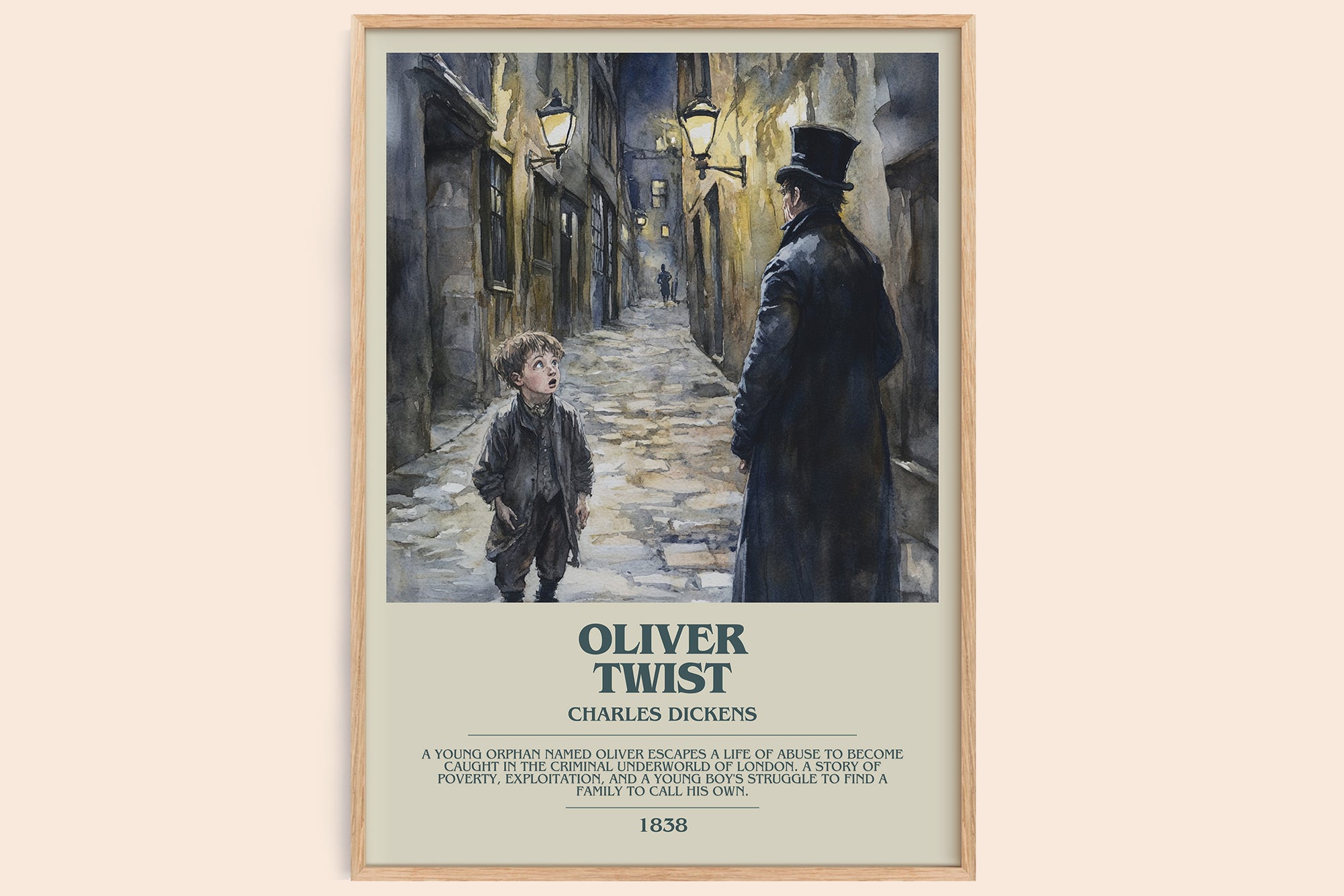 Oliver Twist bookish book poster by Charles Dickens – framed literary art print