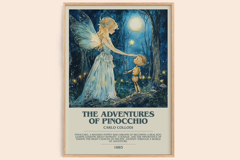 Adventures of Pinocchio bookish book poster by Carlo Collodi – framed literary art print