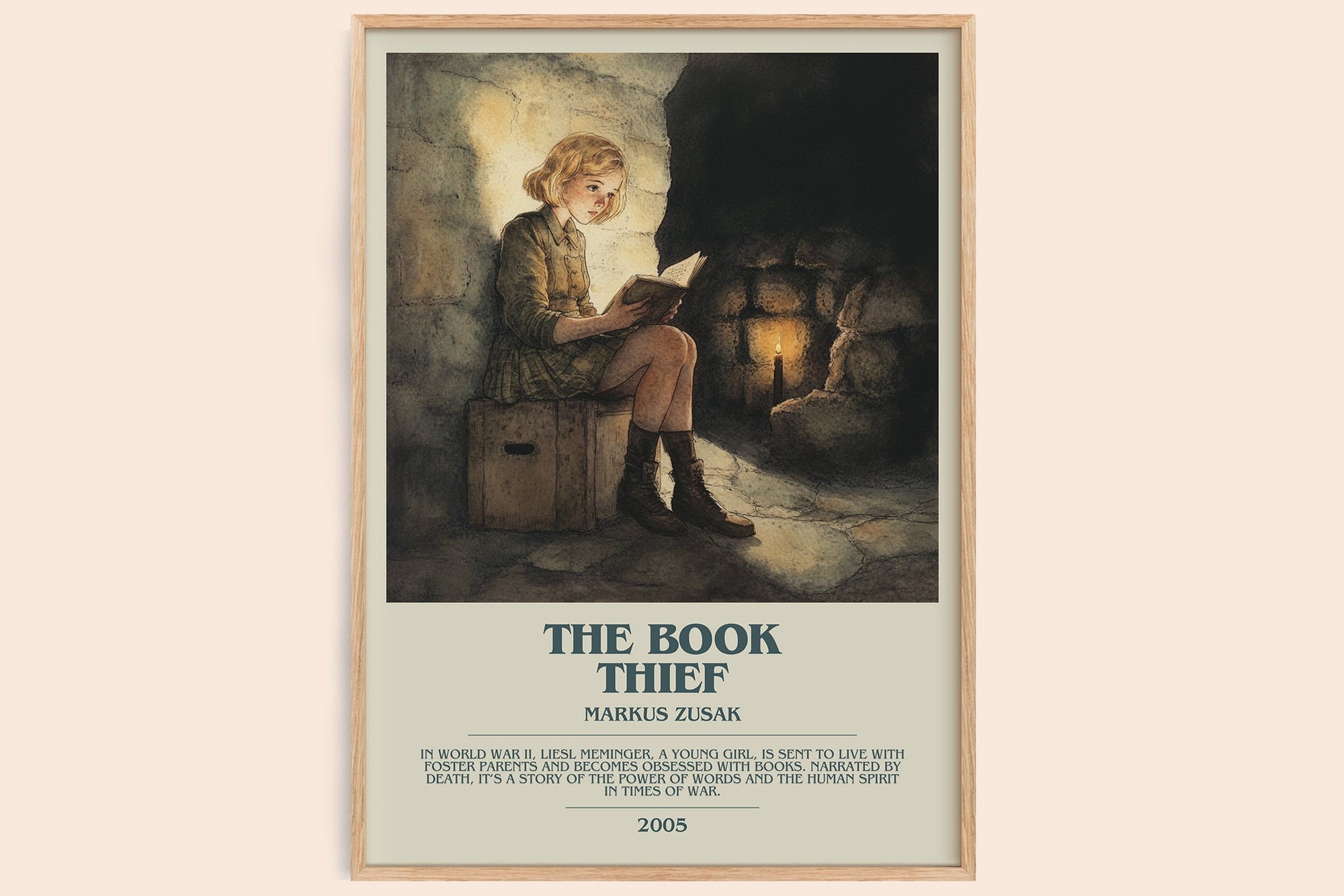 The Book Thief bookish book poster by Markus Zusak – framed literary art print