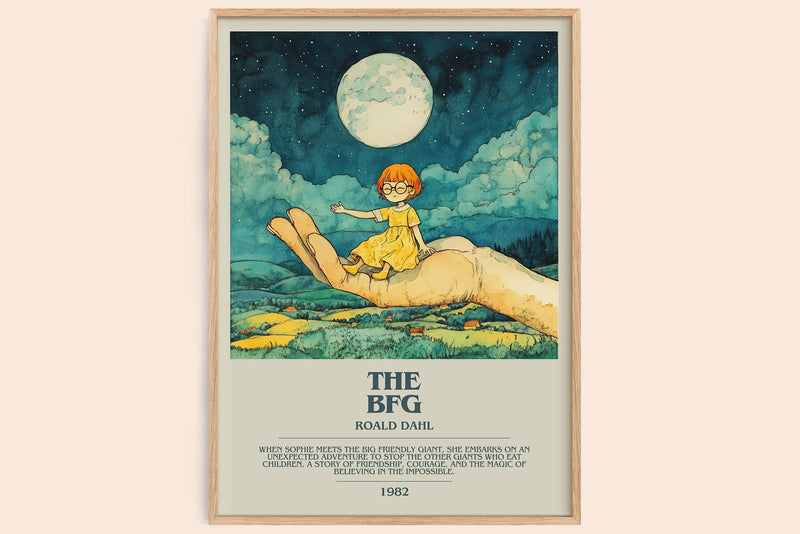 The BFG bookish book poster by Roald Dahl – framed literary art print
