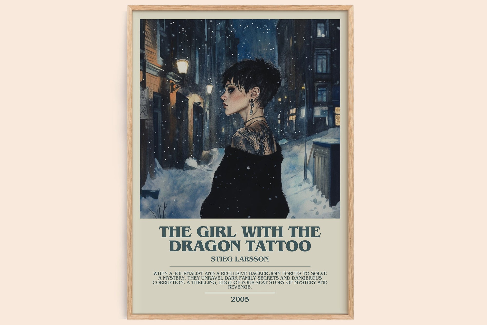 The Girl with the Dragon Tattoo bookish book poster by Stieg Larsson – framed literary art print