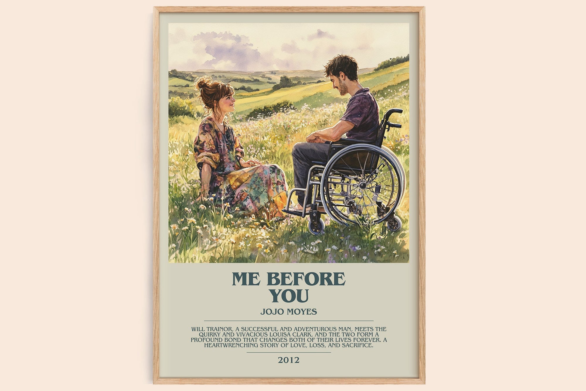 Me Before You bookish book poster by Jojo Moyes – framed literary art print