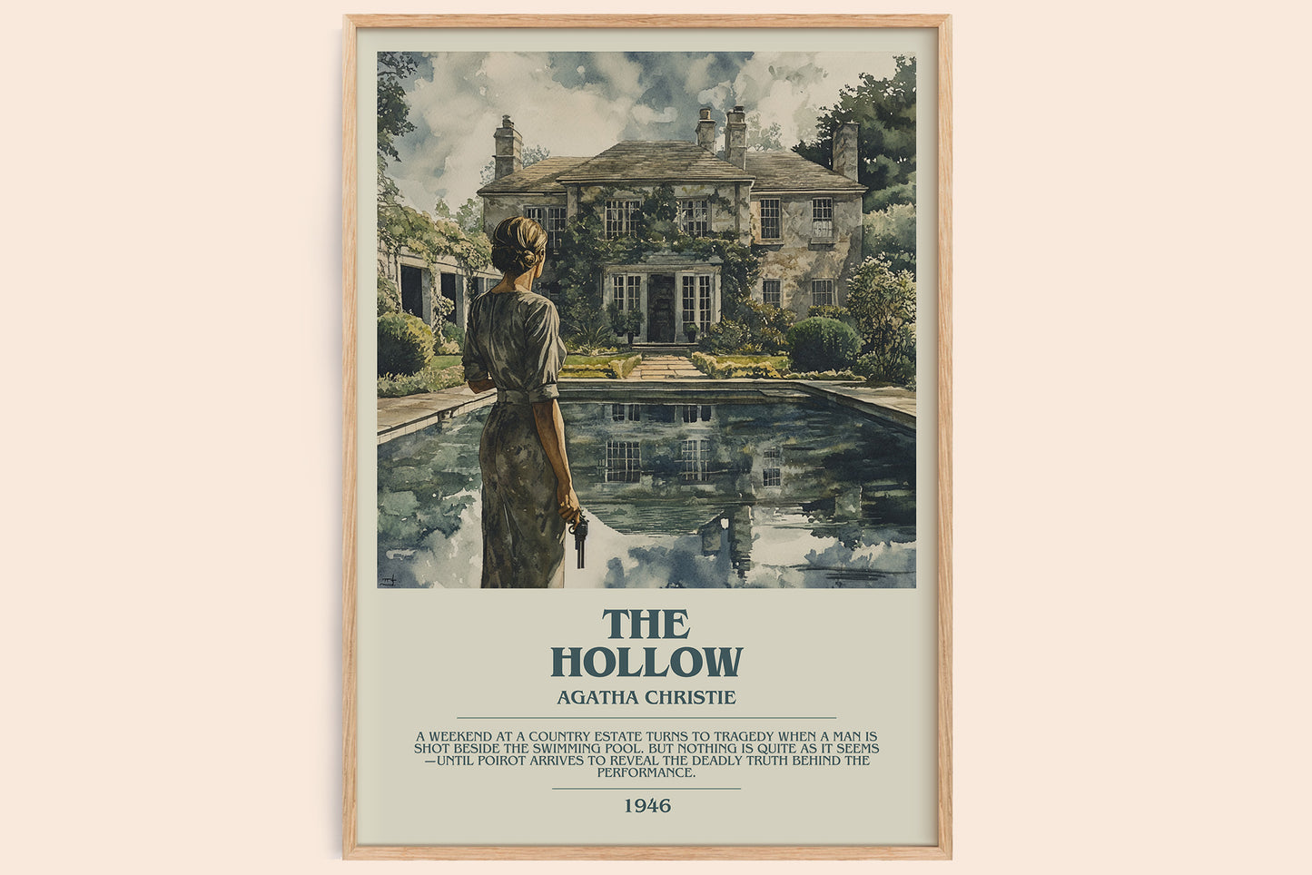 The Hollow bookish book poster by Agatha Christie – framed literary art print