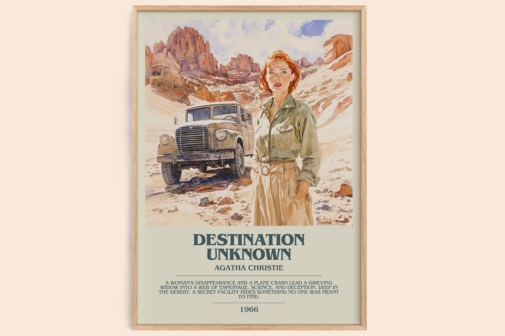 Destination Unknown bookish book poster by Agatha Christie – framed literary art print