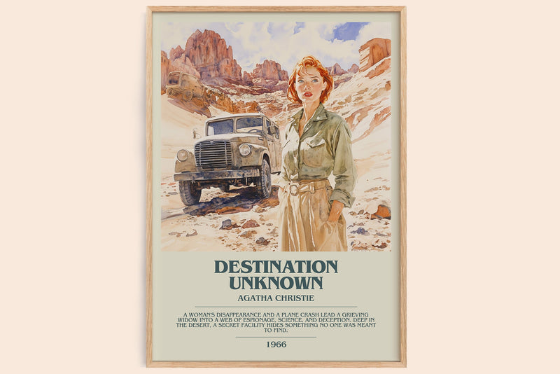 Destination Unknown bookish book poster by Agatha Christie – framed literary art print