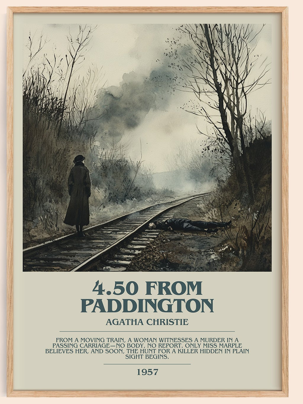 4.50 from Paddington bookish book poster by Agatha Christie – framed literary art print