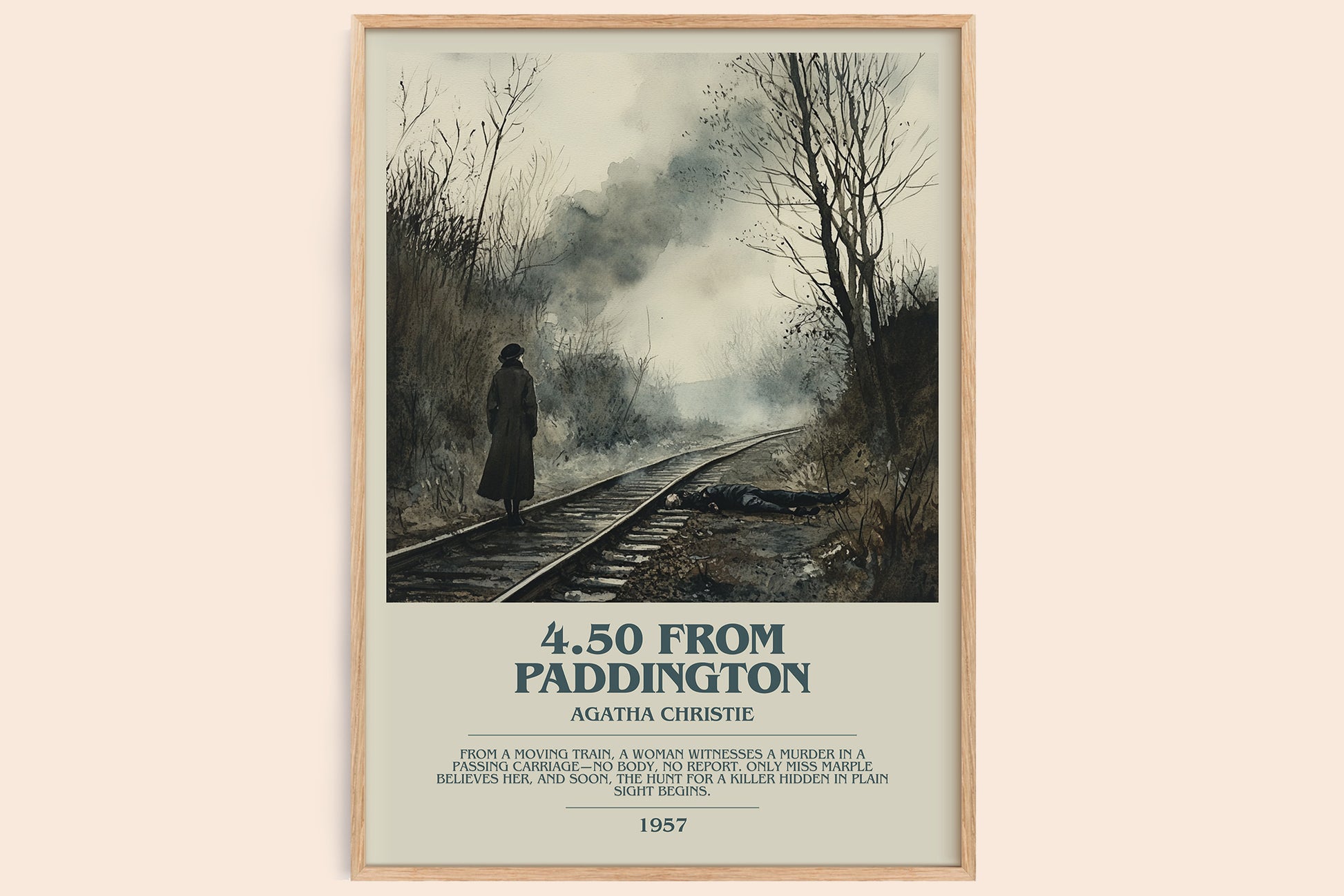 4.50 from Paddington bookish book poster by Agatha Christie – framed literary art print