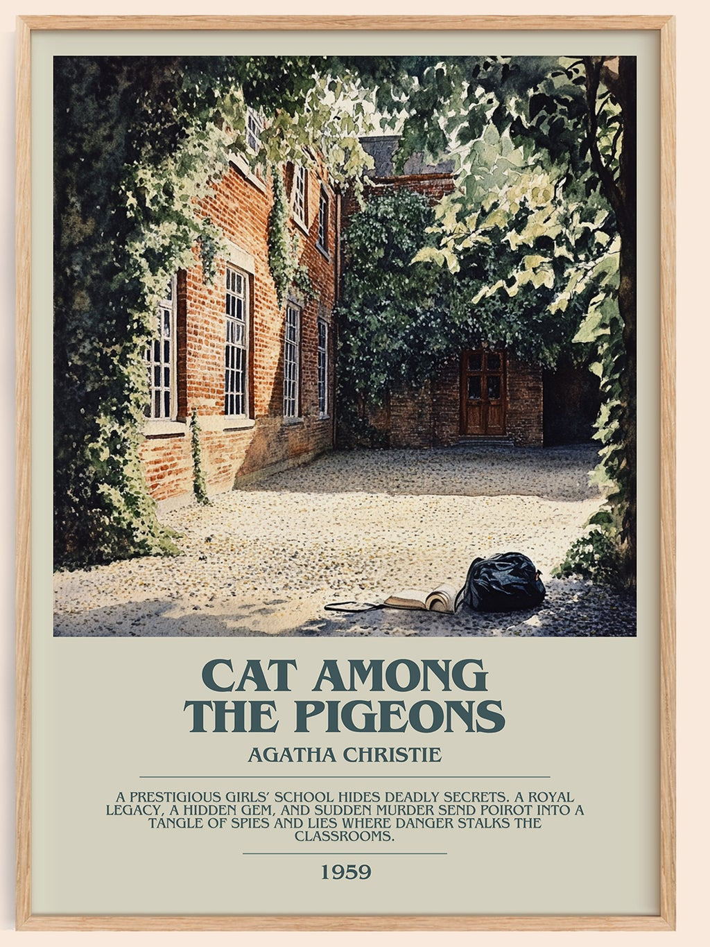 Cat Among the Pigeons bookish book poster by Agatha Christie – framed literary art print