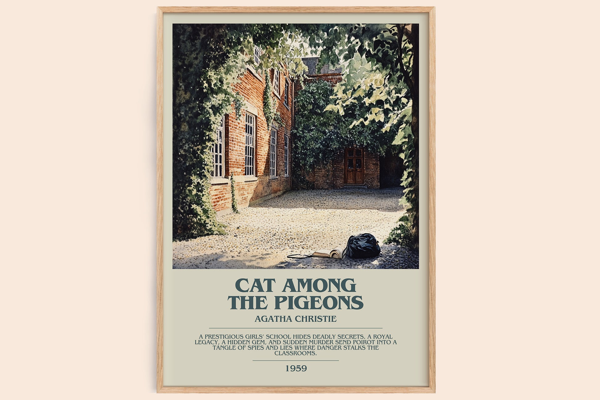 Cat Among the Pigeons bookish book poster by Agatha Christie – framed literary art print