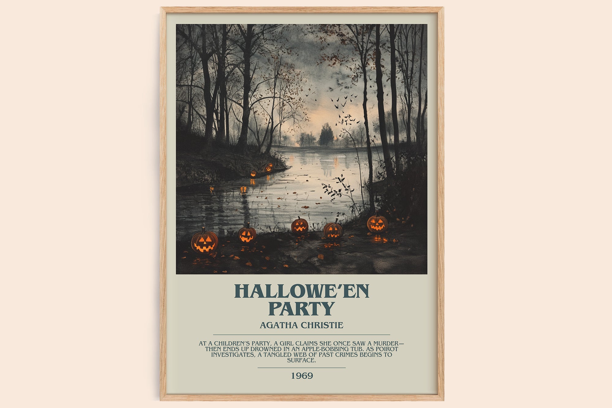 Hallowe'en Party bookish book poster by Agatha Christie – framed literary art print