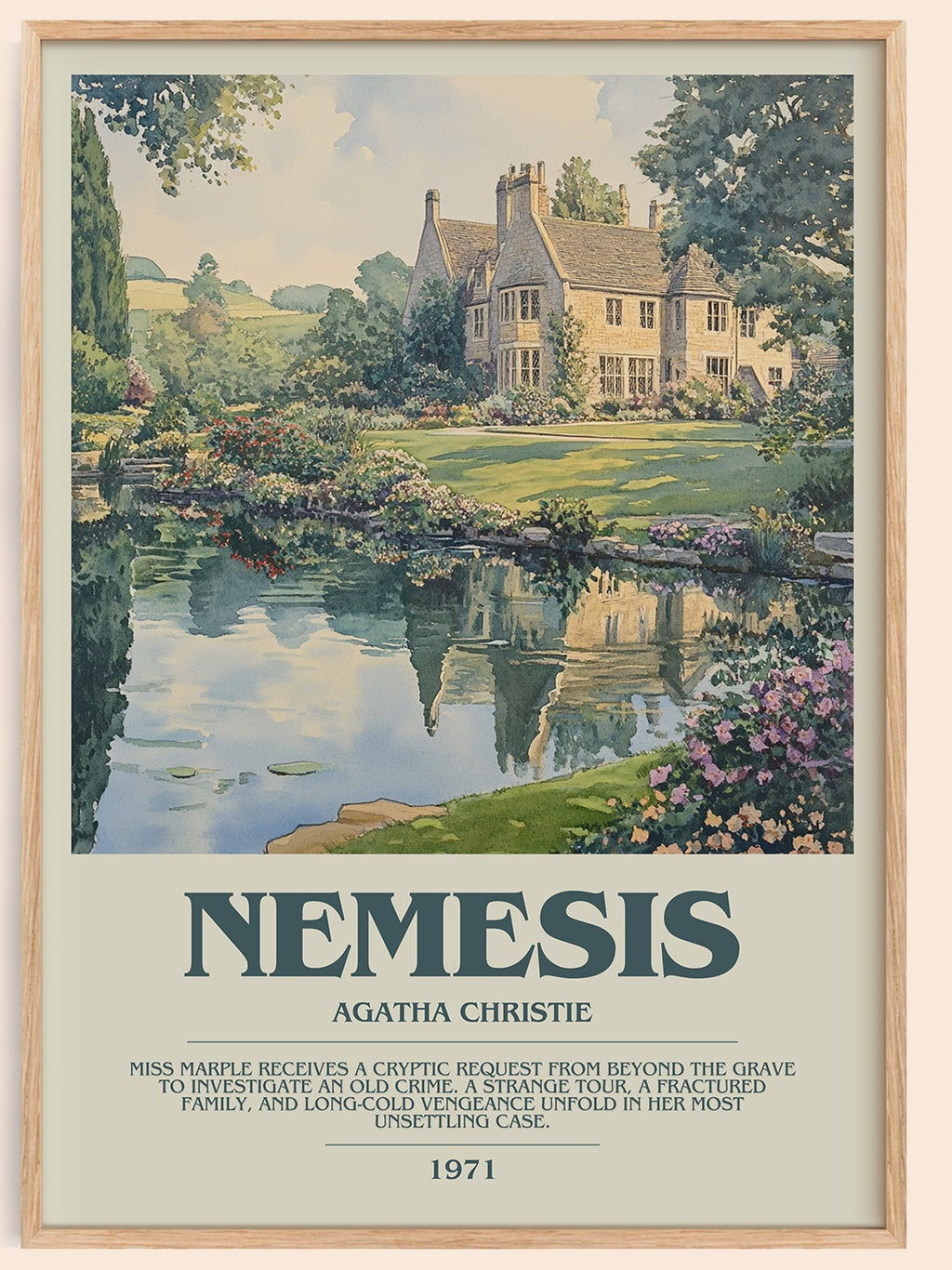 Nemesis bookish book poster by Agatha Christie – framed literary art print