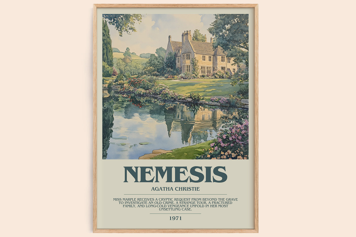 Nemesis bookish book poster by Agatha Christie – framed literary art print