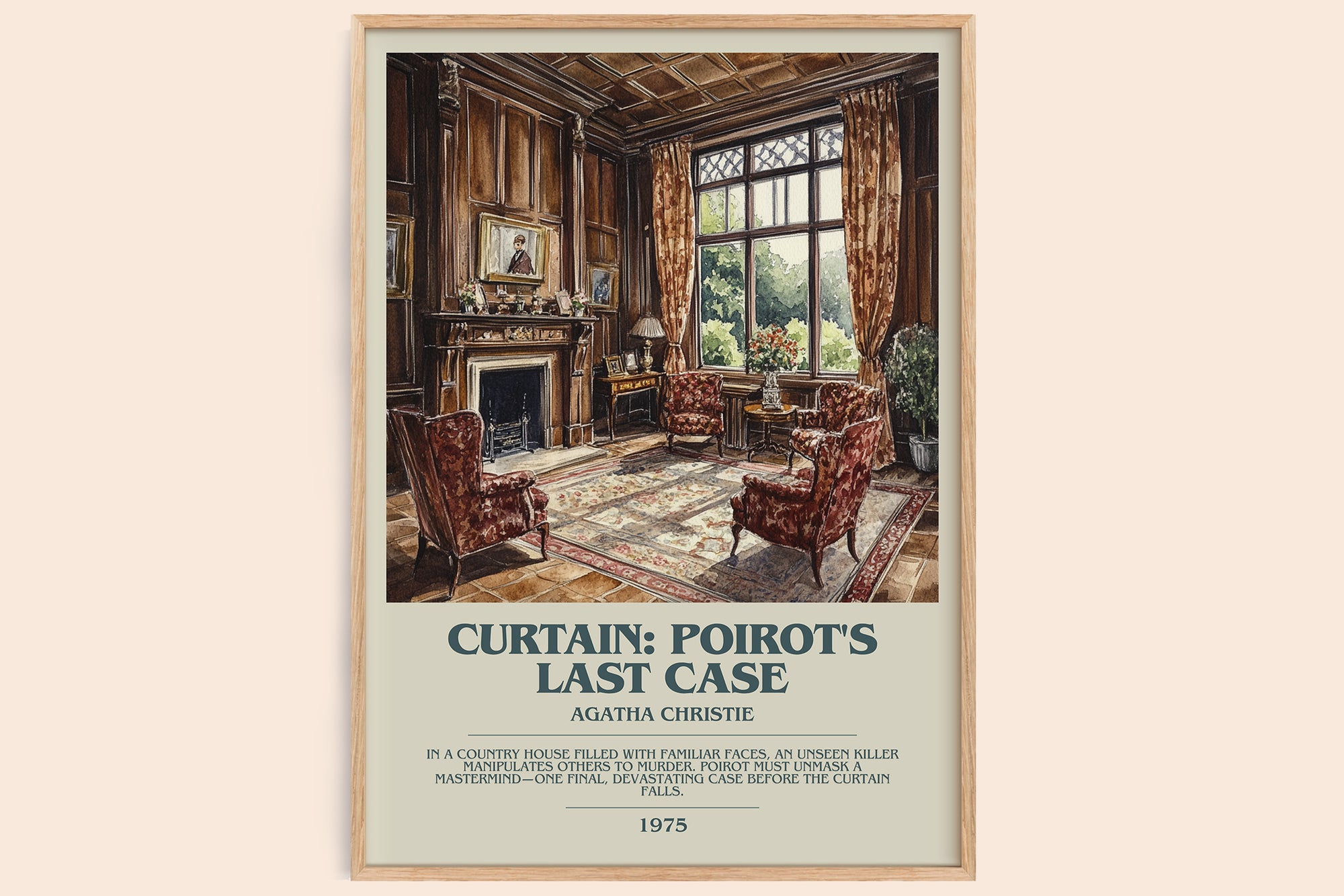 Curtain: Poirot's Last Case bookish book poster by Agatha Christie – framed literary art print