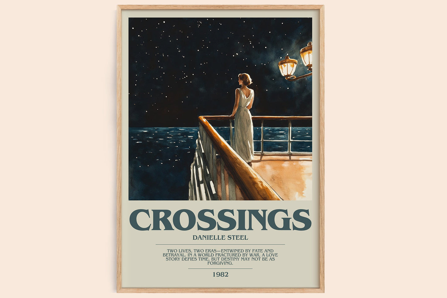 Crossings bookish book poster by Danielle Steel – framed literary art print