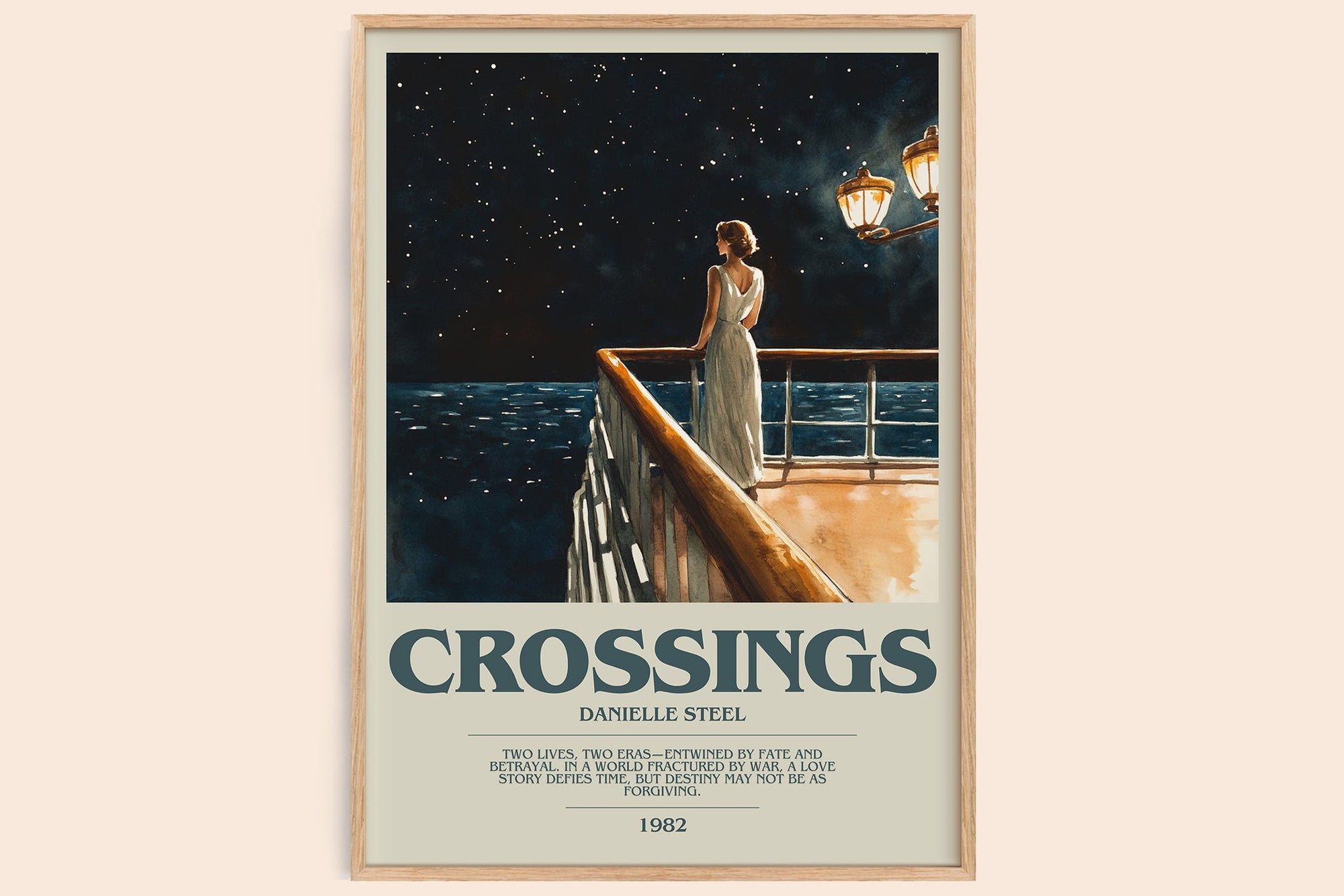 Crossings bookish book poster by Danielle Steel – framed literary art print