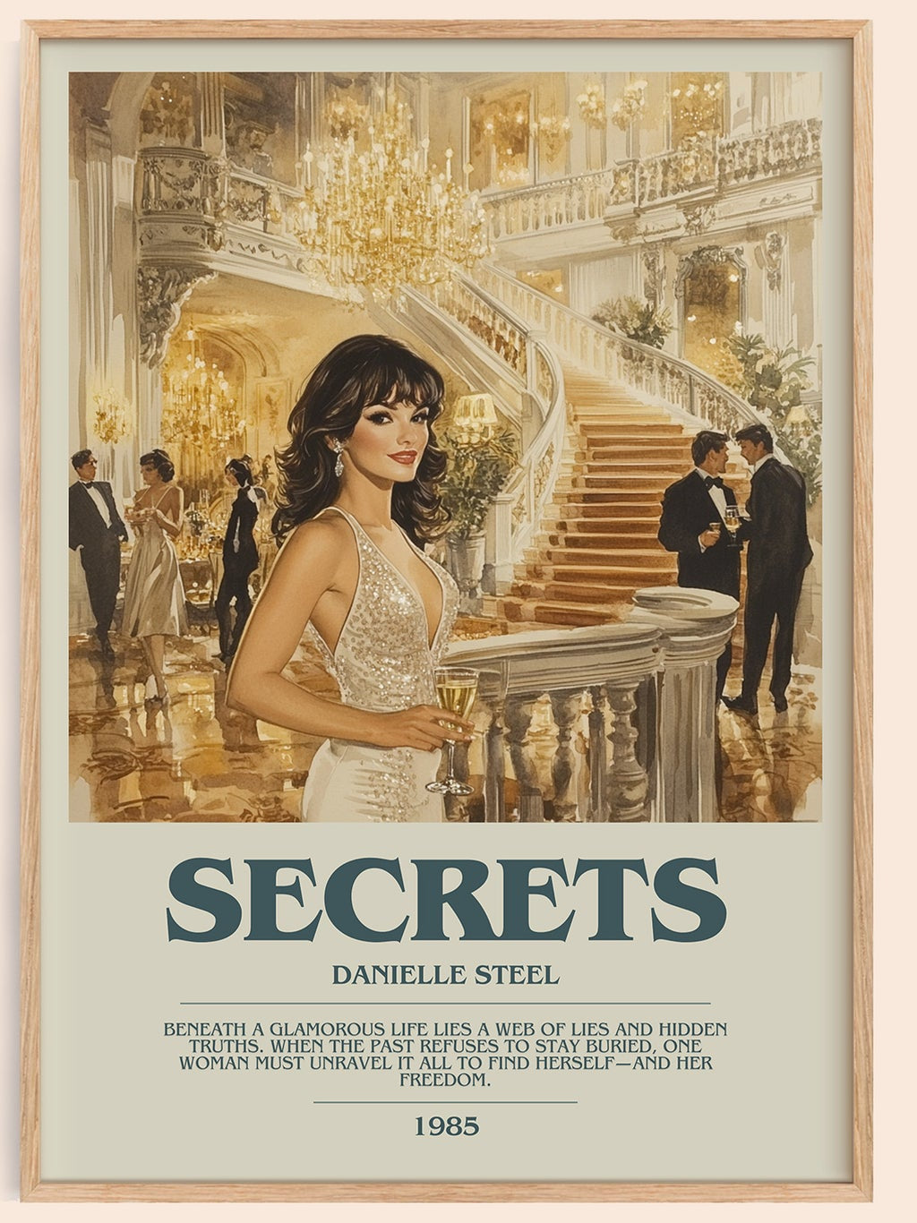 Secrets bookish book poster by Danielle Steel – framed literary art print