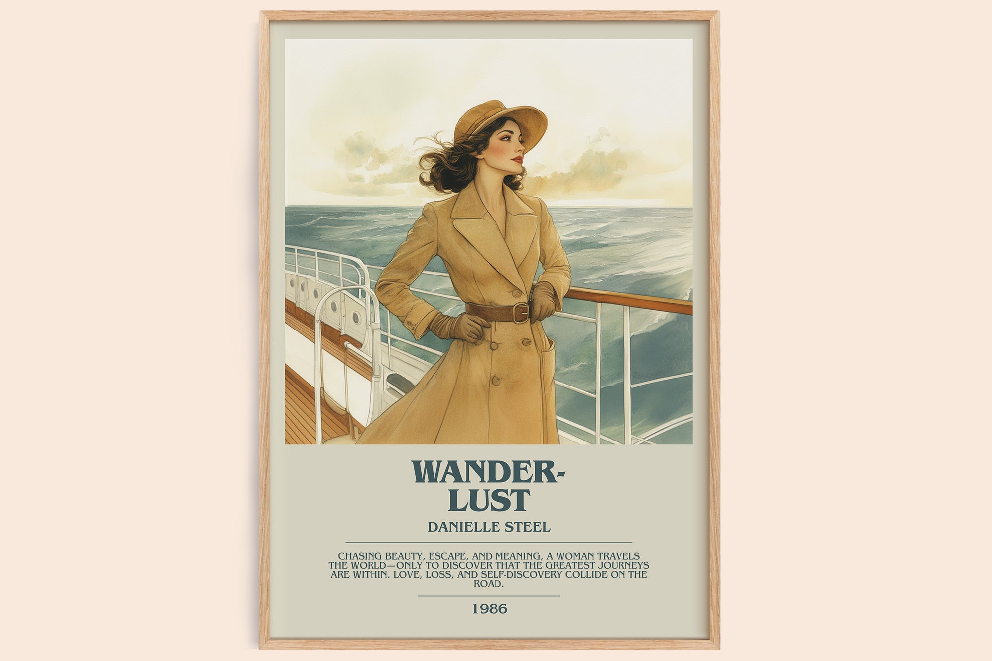 Wanderlust bookish book poster by Danielle Steel – framed literary art print