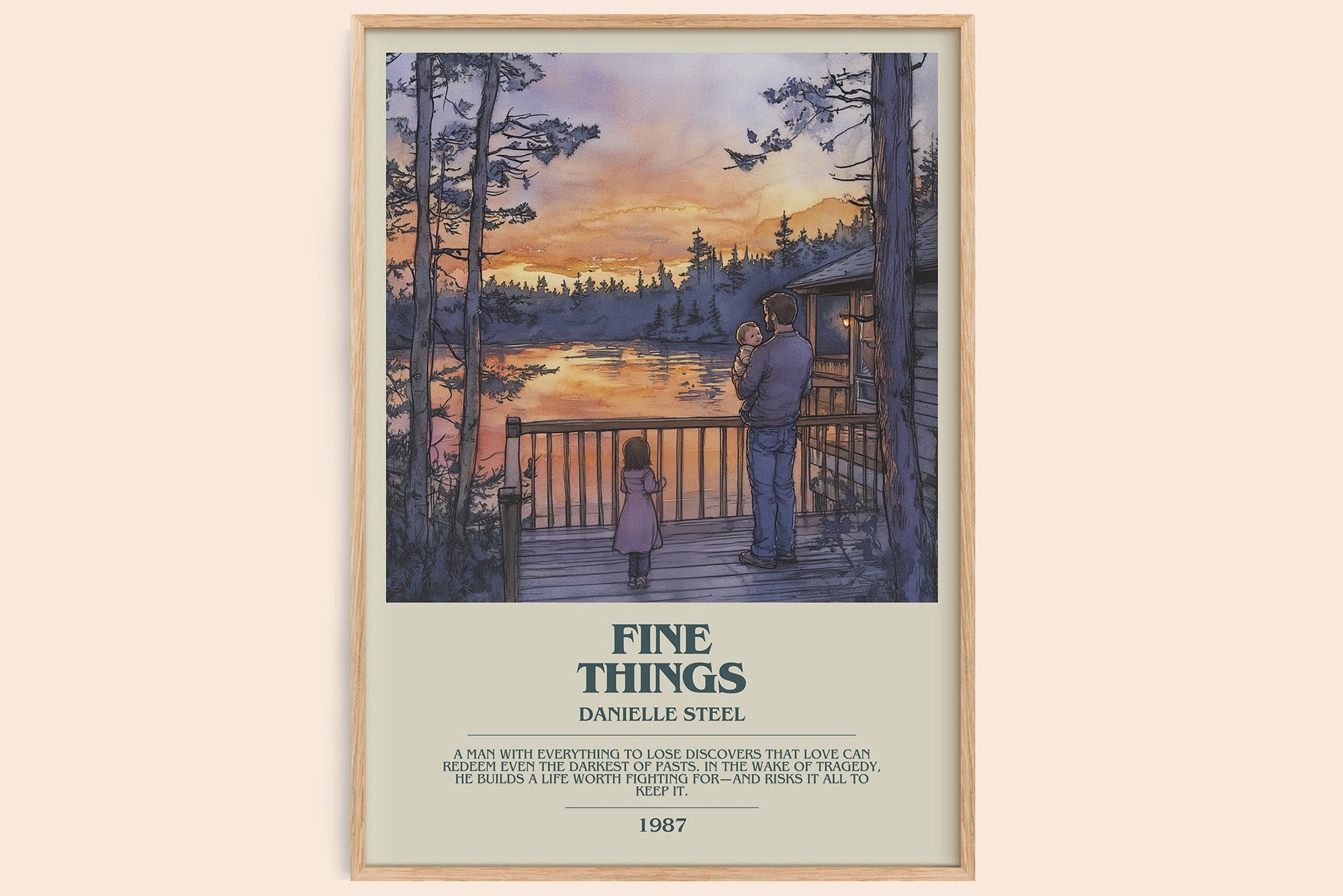 Fine Things bookish book poster by Danielle Steel – framed literary art print