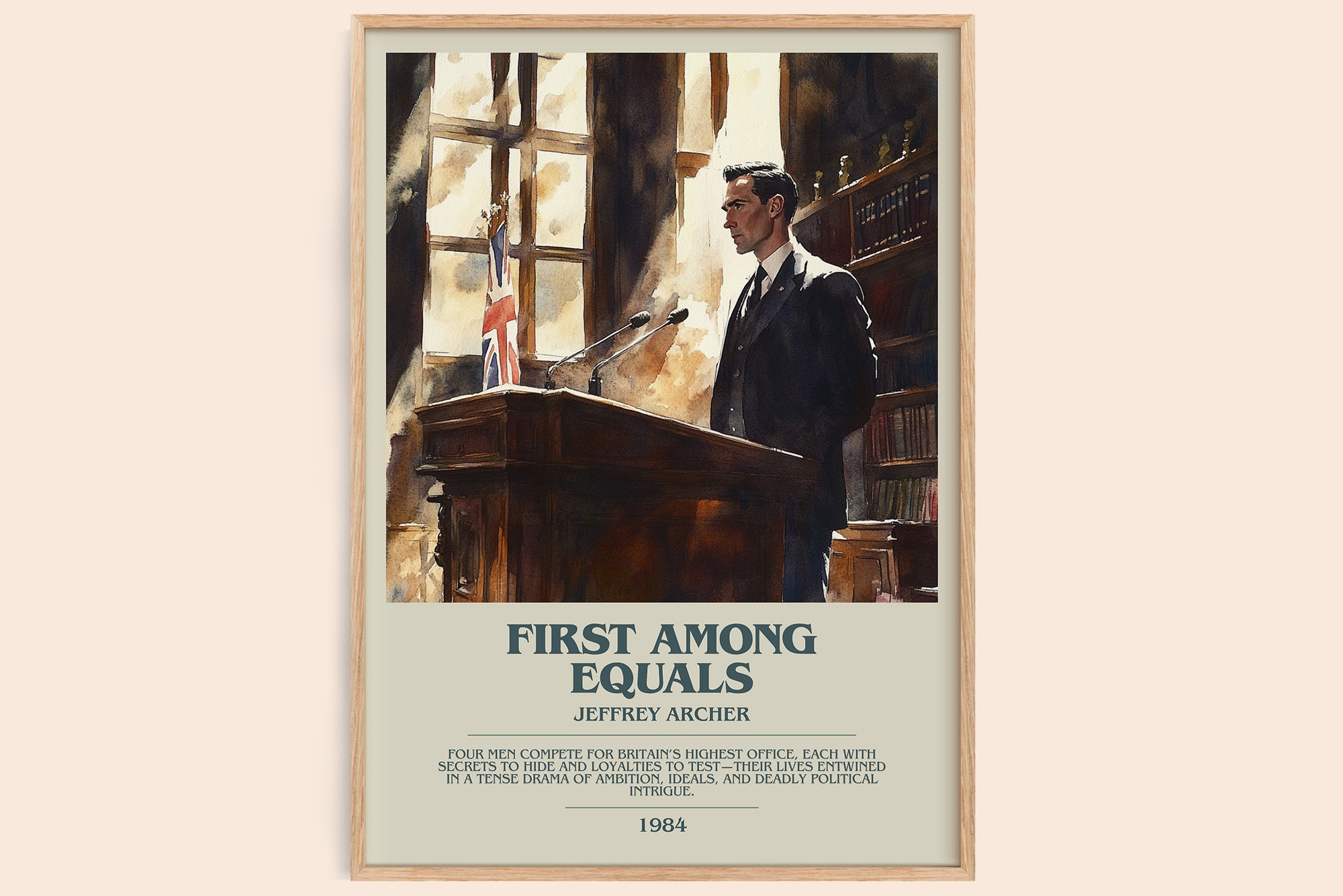 First Among Equals bookish book poster by JEFFREY ARCHER – framed literary art print