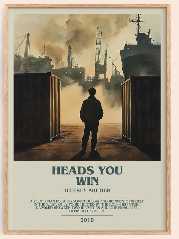 Heads You Win bookish book poster by Jeffrey Archer – framed literary art print