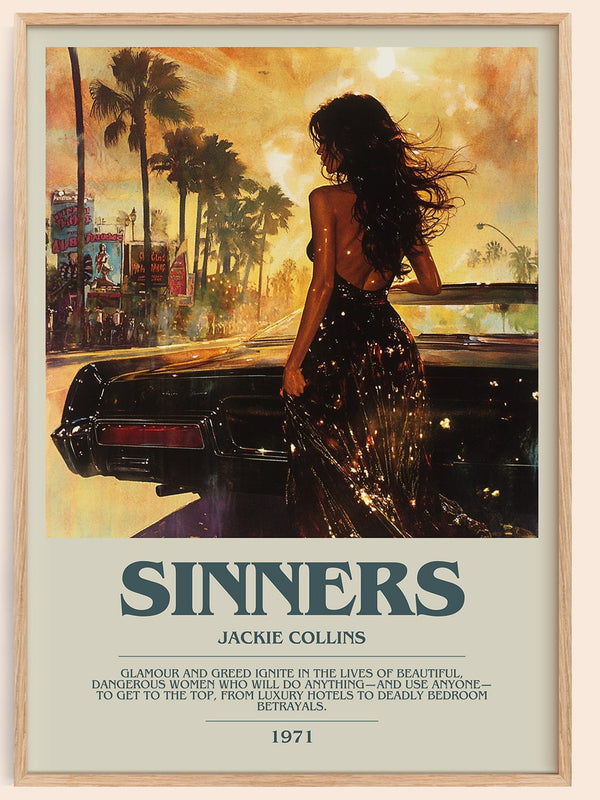 Sinners bookish book poster by Jackie Collins – framed literary art print