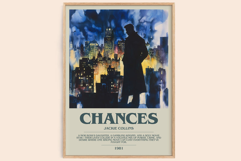 Chances bookish book poster by Jackie Collins – framed literary art print