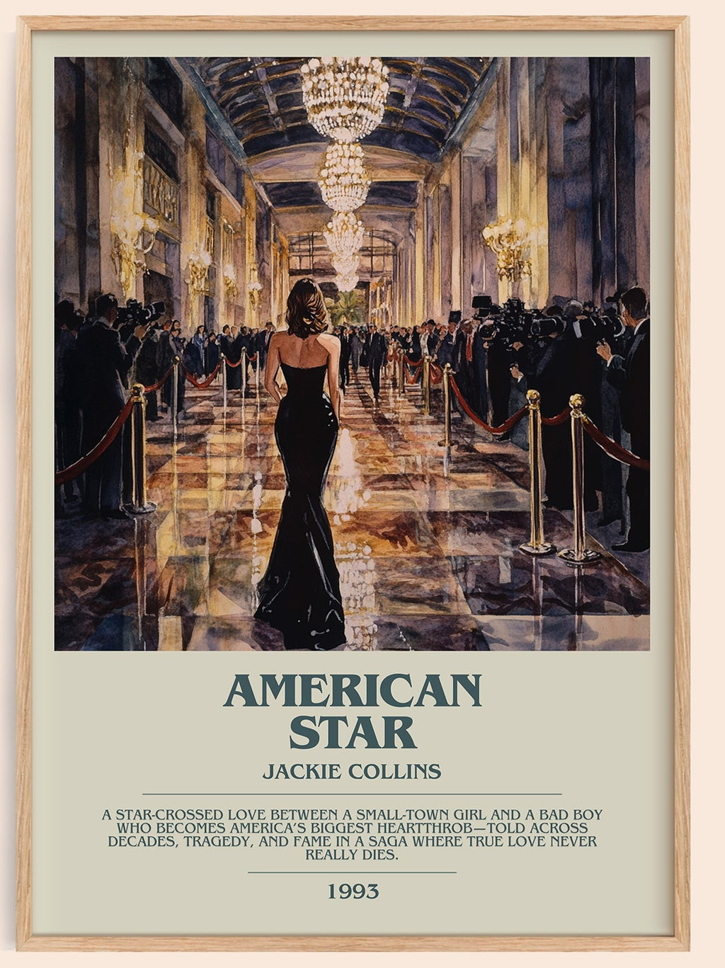 American Star bookish book poster by Jackie Collins – framed literary art print