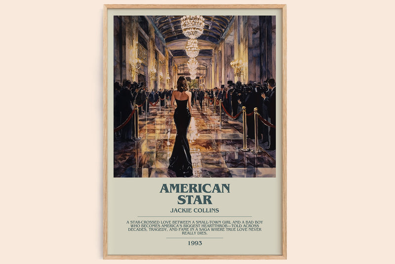 American Star bookish book poster by Jackie Collins – framed literary art print