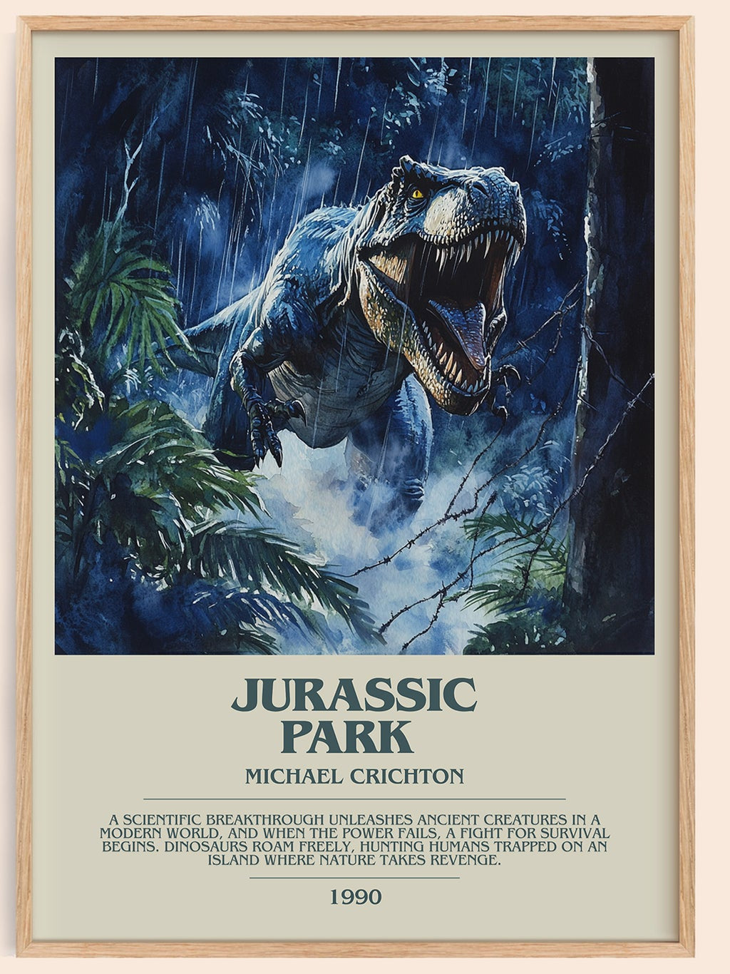 Jurassic Park bookish book poster by Michael Crichton – framed literary art print