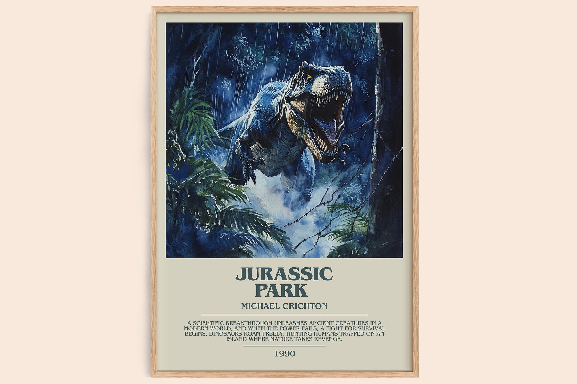 Jurassic Park bookish book poster by Michael Crichton – framed literary art print