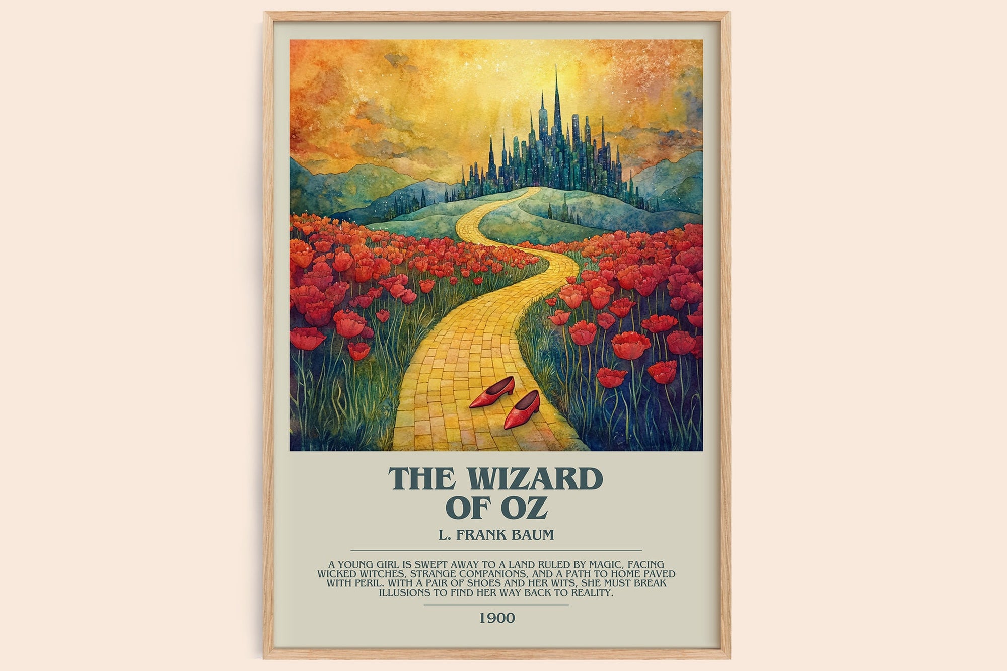 The Wizard Of Oz bookish book poster by L. Frank Baum – framed literary art print