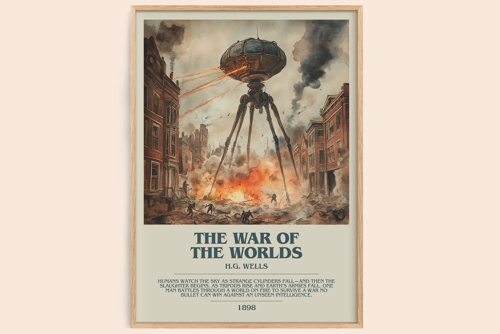 The War Of The Worlds bookish book poster by H.G. Wells – framed literary art print
