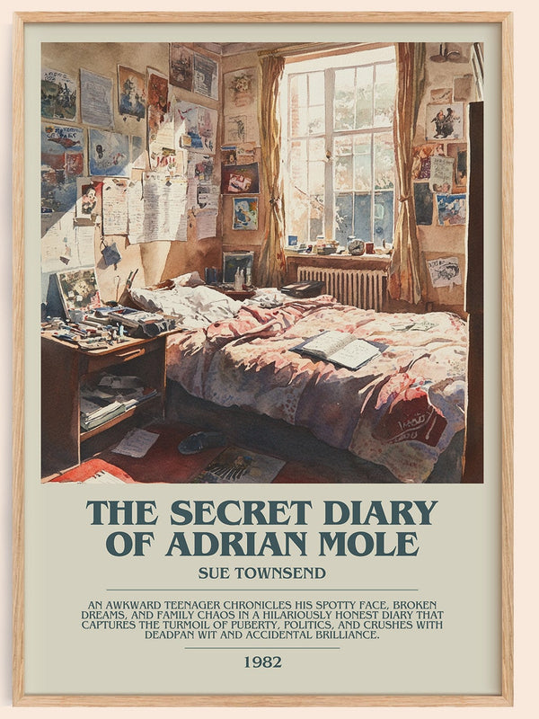 The Secret Diary Of Adrian Mole bookish book poster by Sue Townsend – framed literary art print