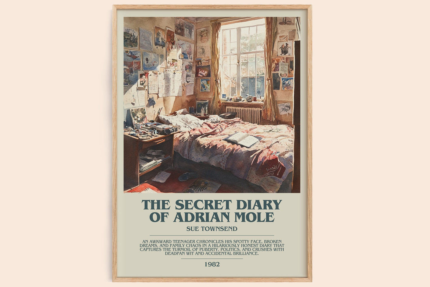 The Secret Diary Of Adrian Mole bookish book poster by Sue Townsend – framed literary art print