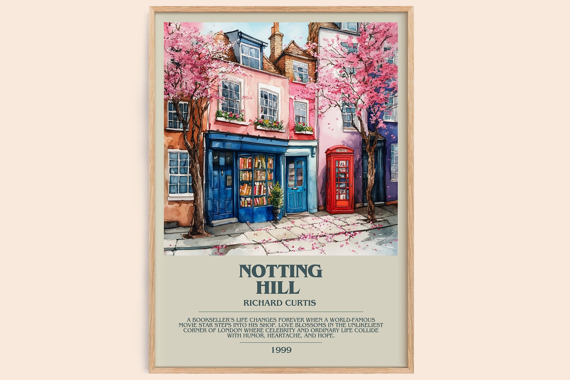 Notting Hill bookish book poster by Richard Curtis – framed literary art print