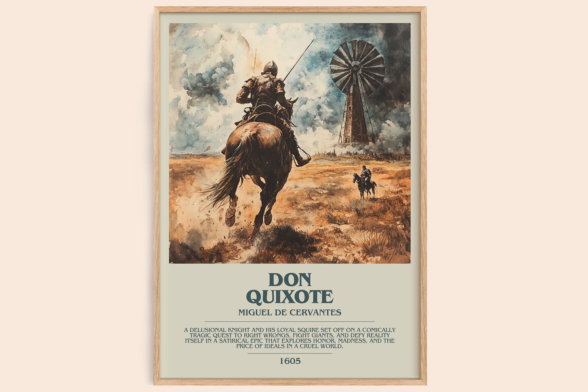 Don Quixote bookish book poster by Miguel De Cervantes – framed literary art print