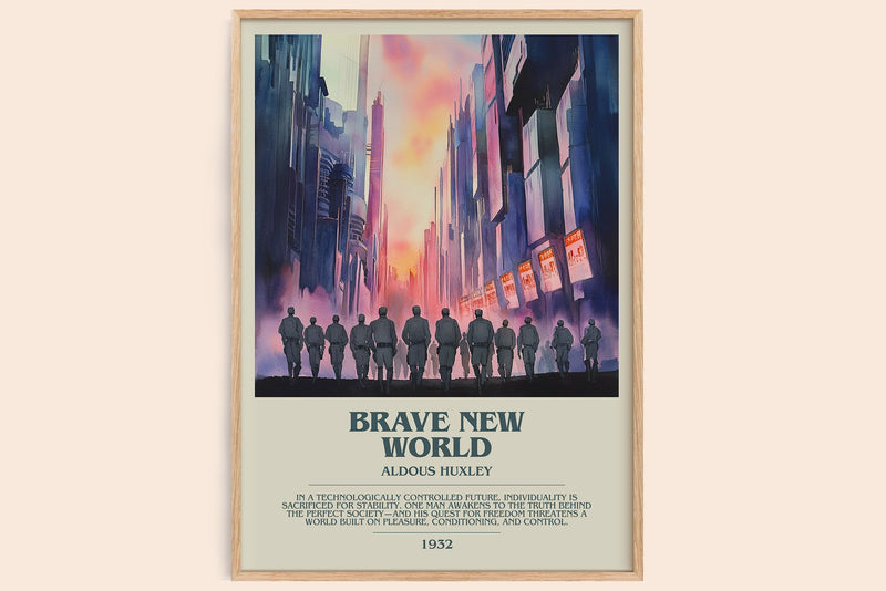 Brave New World bookish book poster by Aldous Huxley – framed literary art print