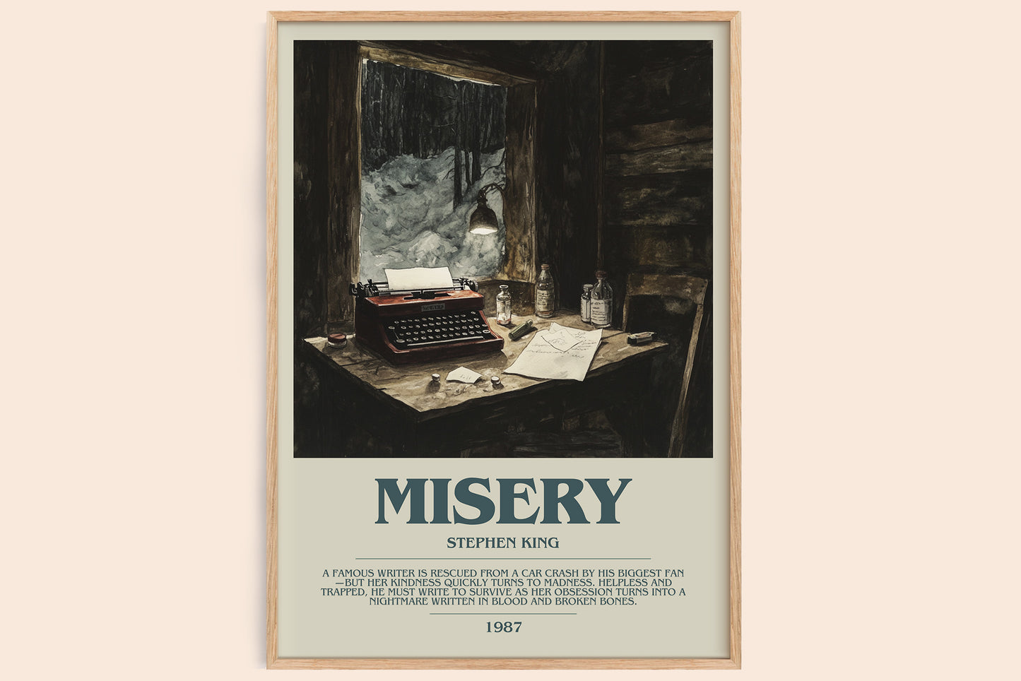 Misery bookish book poster by Stephen King – framed literary art print