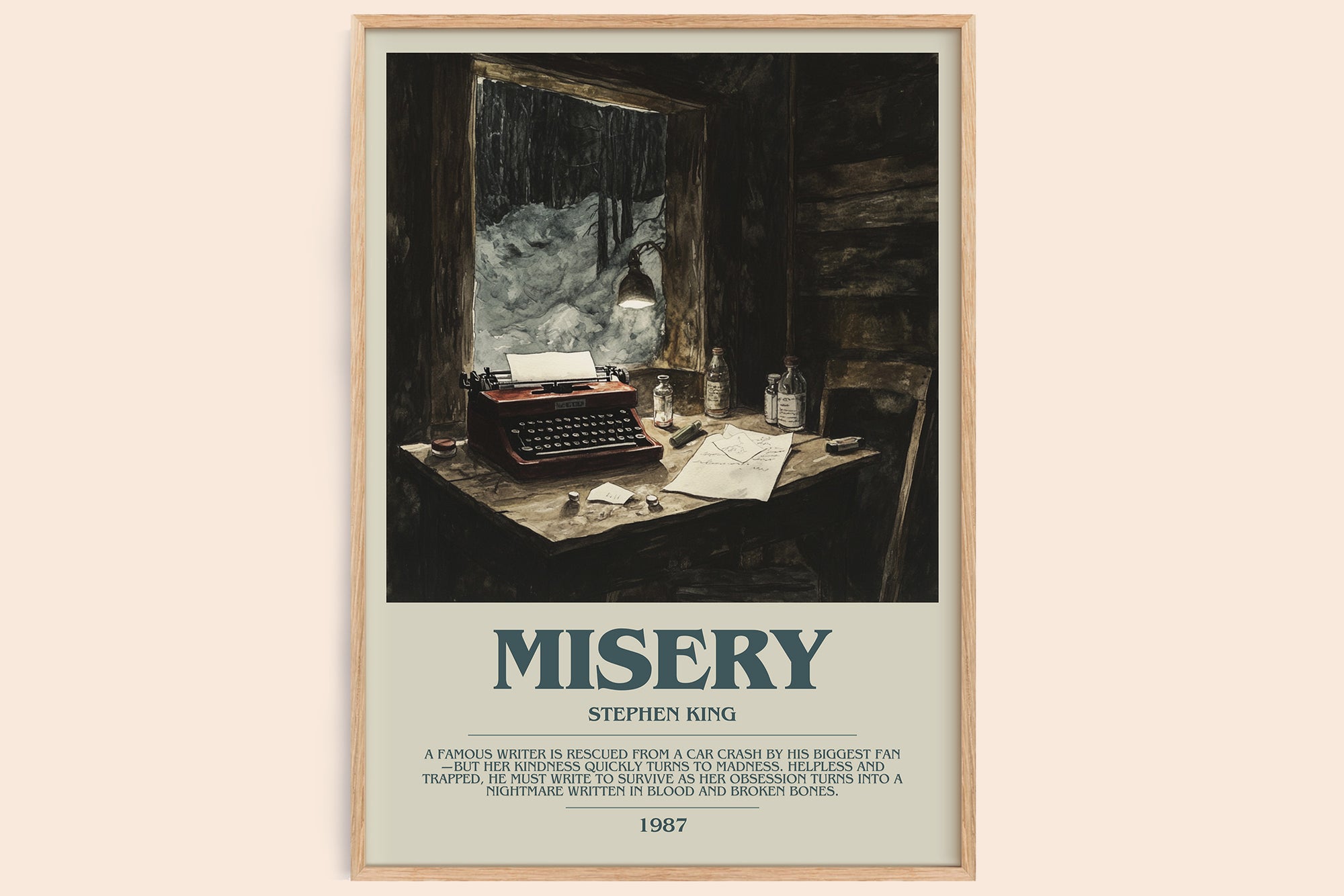 Misery bookish book poster by Stephen King – framed literary art print